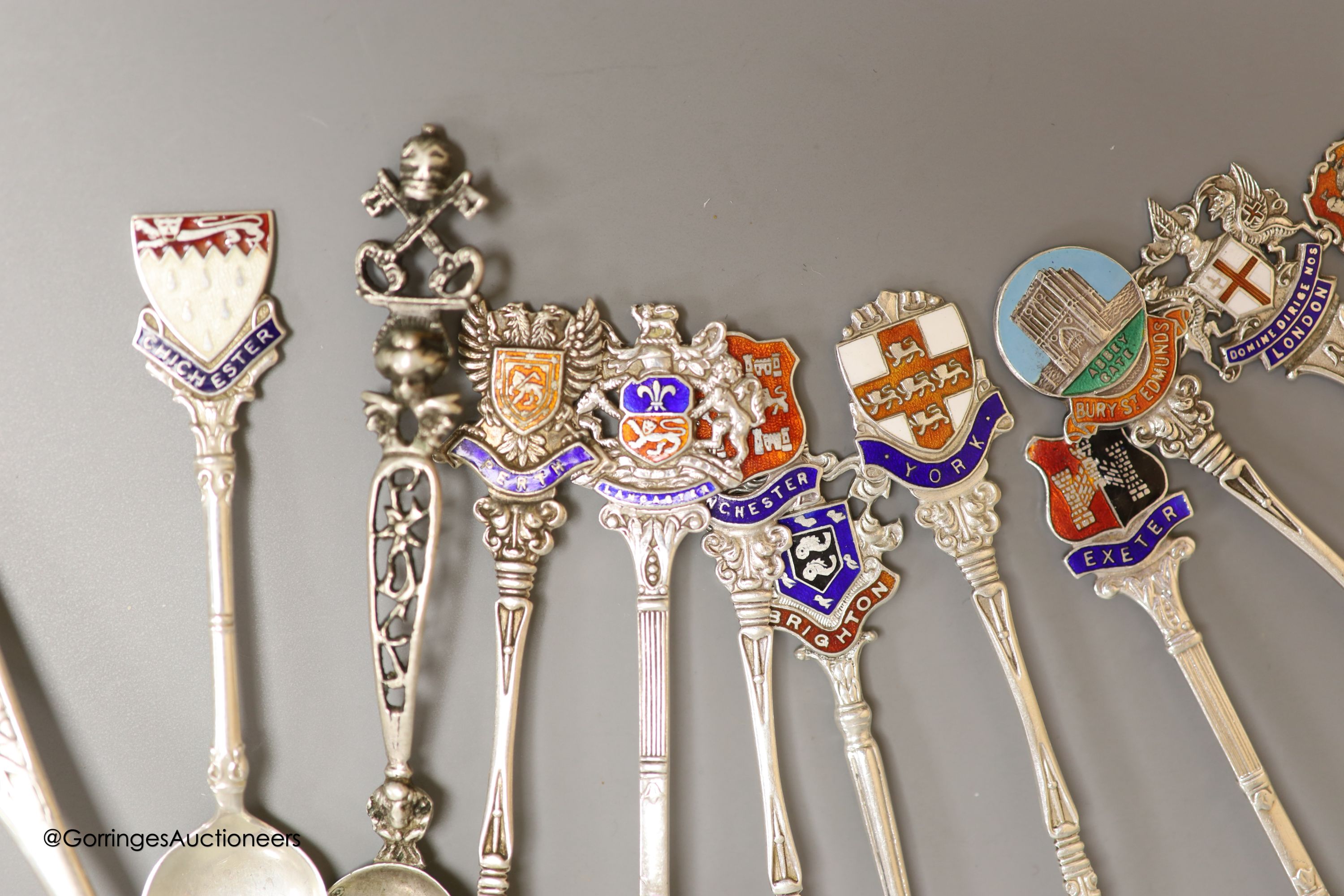 A set of six George III silver teaspoons and sundry commemorative teaspoons